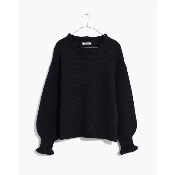 NWT MADEWELL Ruffle-Neck Pullover Sweater in Cotton-Merino Yarn - Picture 1 of 16